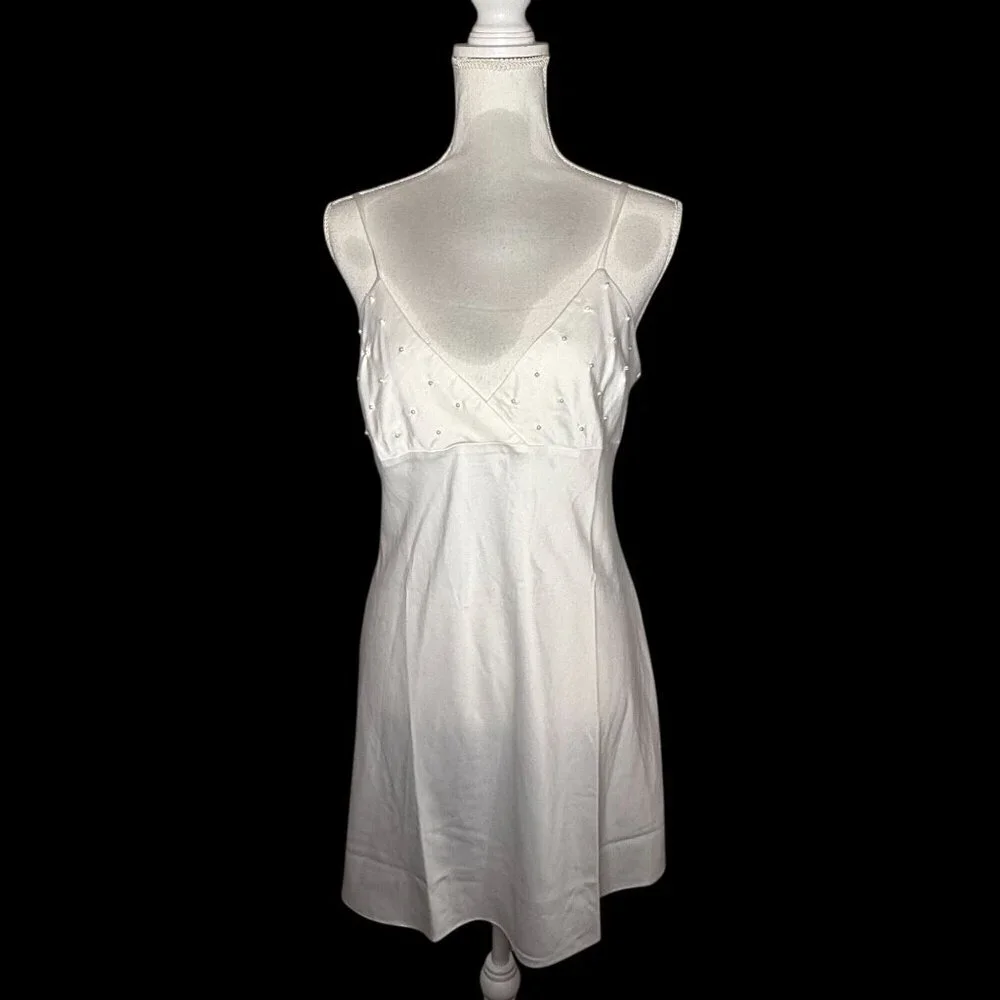 Anthropologie Rya Collection Ivory Chemise Size Large Back Cutout Pearl Lingerie